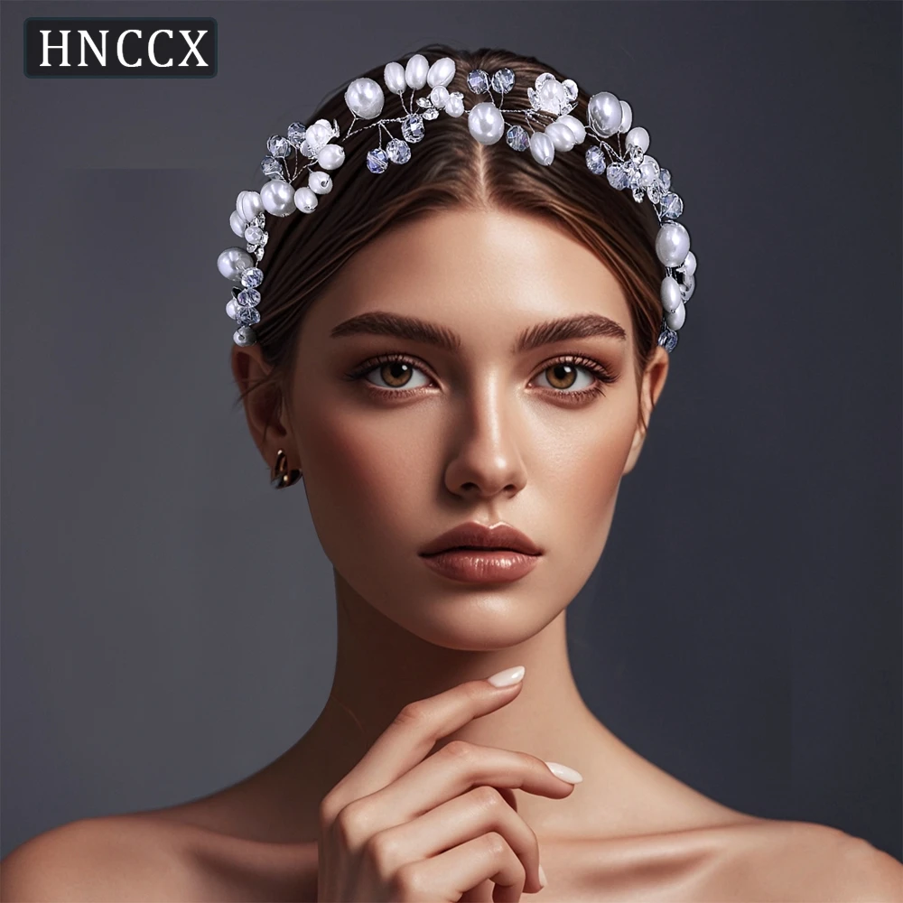 

HNCCX Elegant Pearl Hair Band For Girl Wreath Crystal Hairpieces Bride Headwear Wedding Headpieces Hair Accessories CP782