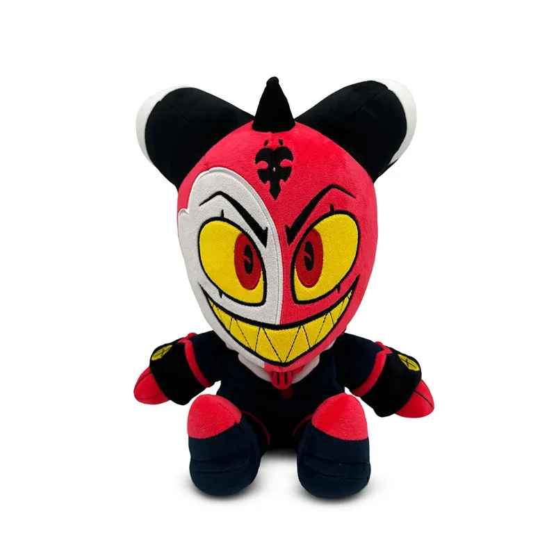 

Helluva Boss Blitzo Plush Toy Red and White Face with Long Black White Horns Stuffed Doll Soft Collectible Gift for Game Fans