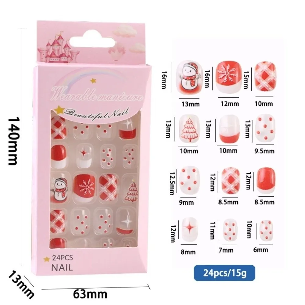 Flocon de neige bonhomme de neige enfants noël faux ongles lapin fleur nœud papillon enfants dessin animé faux ongles presse sur ongles court carré en forme
