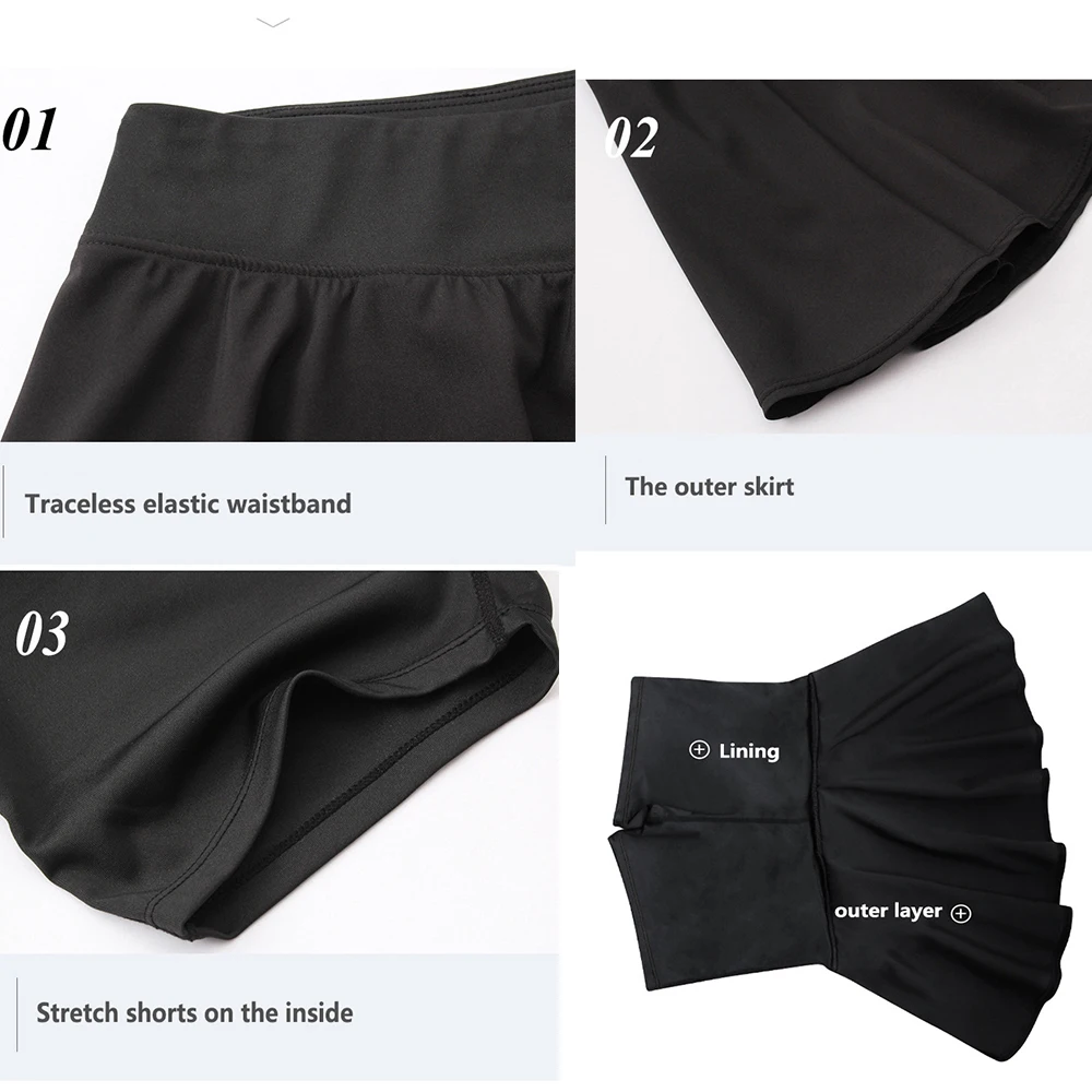 Women Tennis Skorts Female Skirts High Waist Dress Yoga Fitness Golf Badminton Wear Sport Underpant Skirt with Shorts Underneath