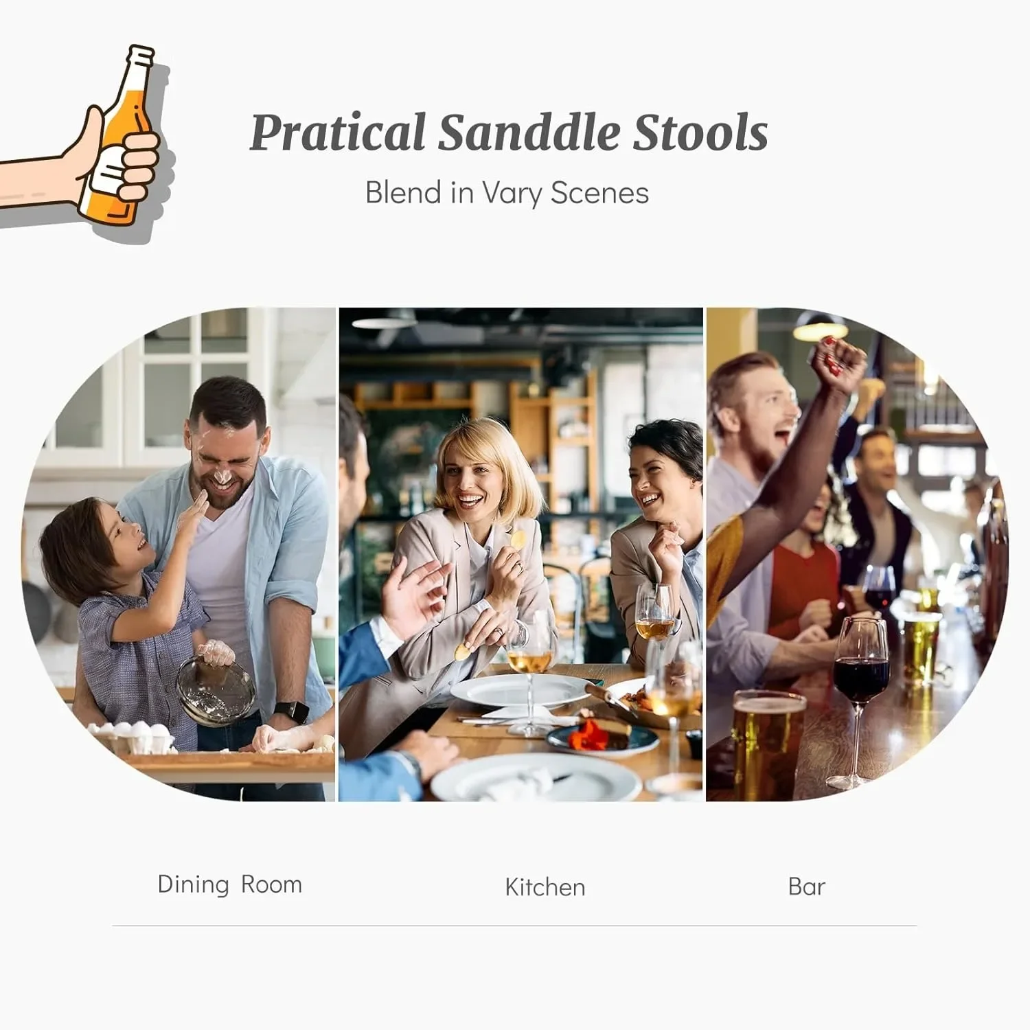 2-Pack 4 Inch Saddle Stools Gray, Height Adjustable with Thick Seat & Footrest for Kitchen