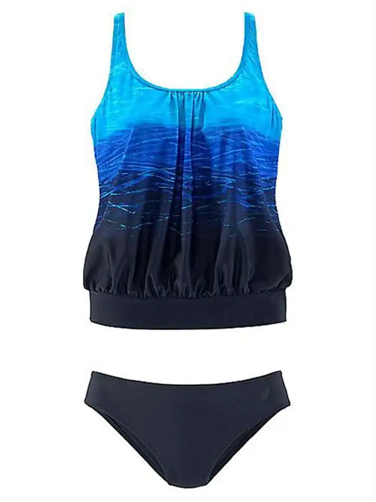 Gradient Tankini Swimsuits Women 2022 Clothes Sexy Swimwear Female Vintage Sport Two Piece Swimming Suit Maillot De Bain XXL