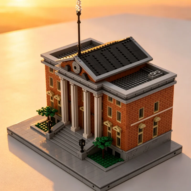 Vintage Town Clock Tower 1955 Retro City Center Scene MOC Building Blocks 2577 Parts DIY Bricks Display Model Toy