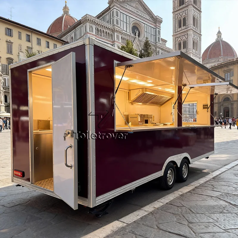 Usa Uk Standard Elegant Fully Equipped Food Trailer Mobile Food Truck Trailer Cheap Food Truck with Sitting Area