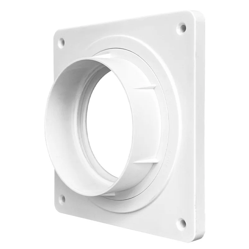 Square to Round ABS Air Duct Fitting for Ventilation Systems with Separable Base and Clamp Ring Assembly Method
