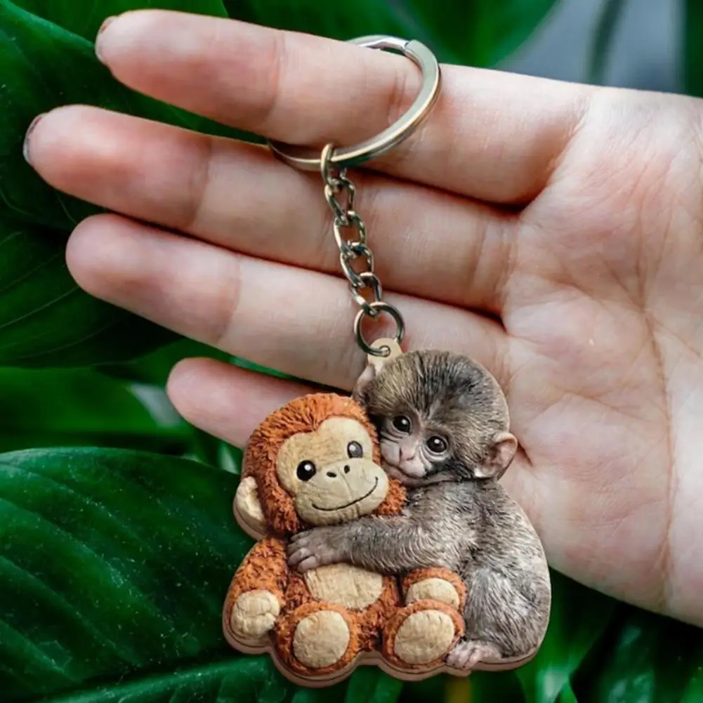 Cute Punch Monkey Acrylic 2D Pendant Toys Keychain Car Hanging Fashion Key Accessories Home Decoration Figurine Miniature Model
