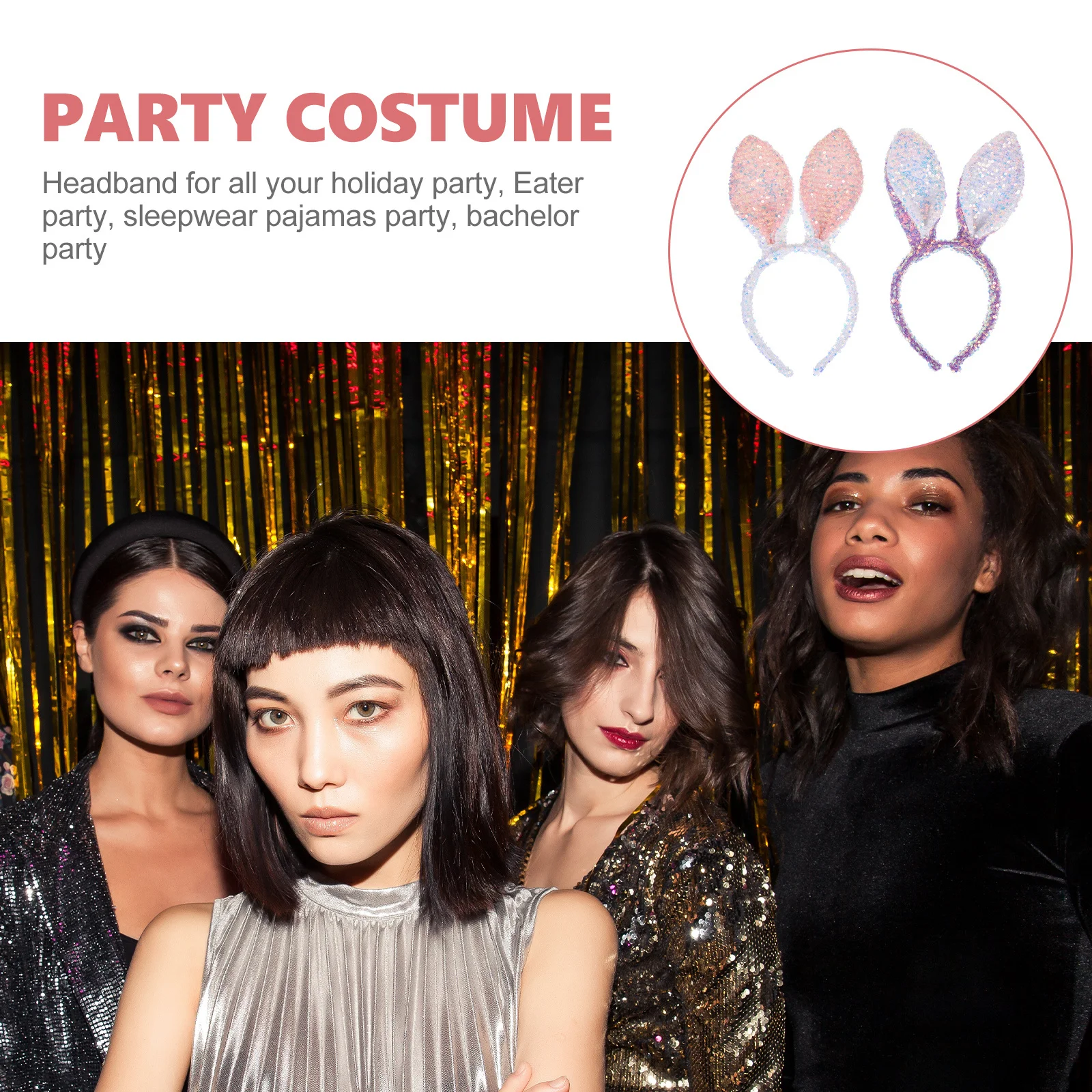 

2pcs Sequin Bunny Ears Headband Rabbit Ear Hair Hoops For Easter Party Cosplay Accessory Lightweight Comfortable Headwear For