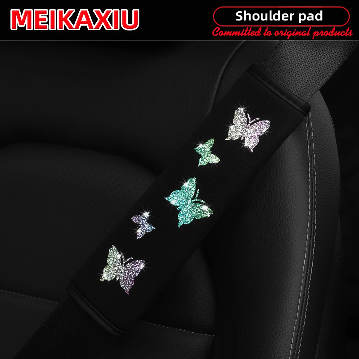 Bunter blinkender Schmetterlings-Auto-Schulterbezug für Damen, Blingbling-Sicherheitsgurt, Dekorationszubehör für alle Jahreszeiten