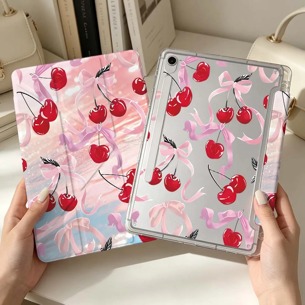 Cartoon Cherry Ribbon Bow For Samsung Galaxy Tab S6 S7 S8 S9 S10 S11 A8 A9 A11 Lite FE Plus 3Y Tablet Case Soft