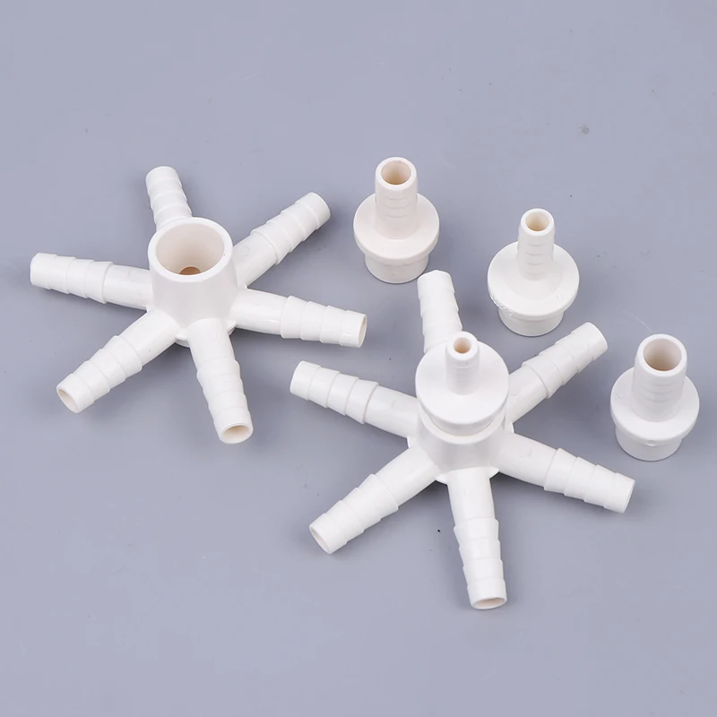 1pc PVC Six-Way Pagoda Joint Aeration Tube Connectors Pipe Diverter Joints Aquarium Fish Lake Fish Pond Increase Oxygen