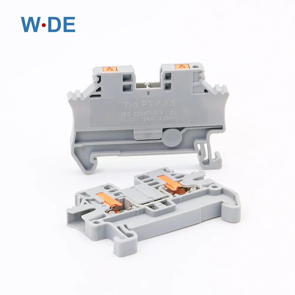 10Pcs DIN Rail Terminal Block PTV-2.5 Push-In Terminal Connector Spring Side-Entry 2.5mm² Cable Wiring Conductor PTV2.5