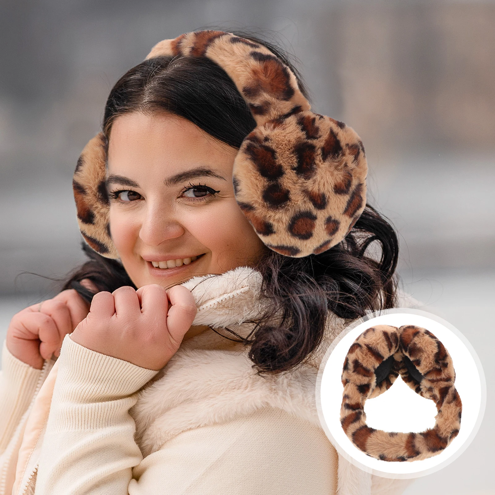 Leopard Print Earmuffs Women Black Set Cotton Sleep Mask Cold Face Ear Muffs Winter Furry Warm Outdoor Earmuff