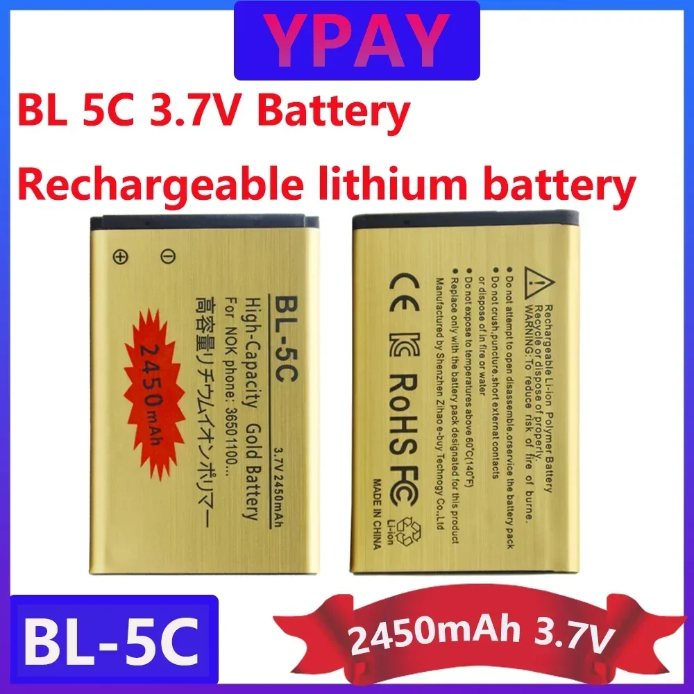 BL 5C Battery 3.7v Rechargeable Li Ion Batteries BL5C 2450mAh for Nokia 2600 1100 1110 1112 2610 6230 6630 Mobile Phone BL-5C