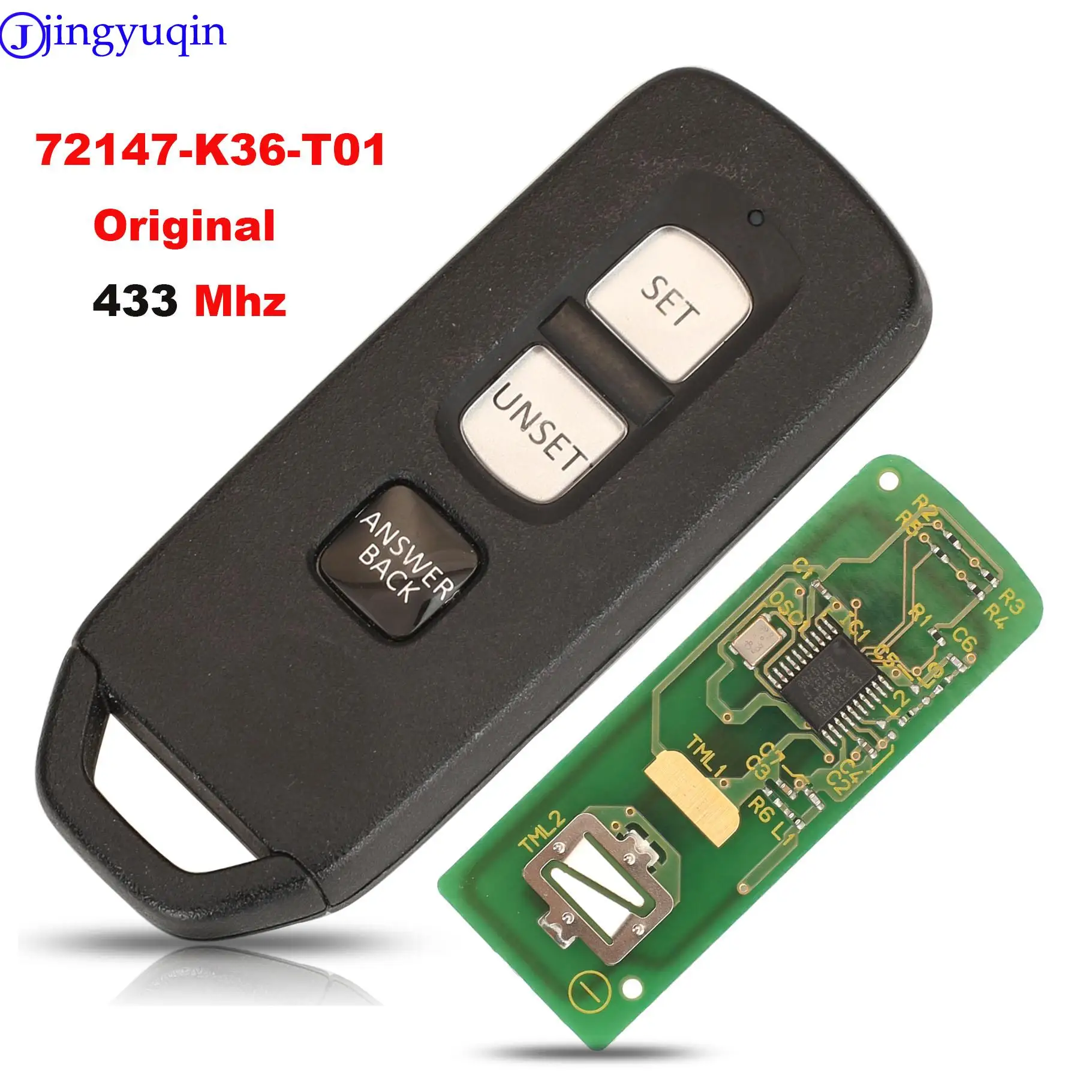 jingyuqin Remote Car Key Fob 3 Buttons Smart Control 434MHZ 72147-K36-T01 For Honda Motorbike key Original