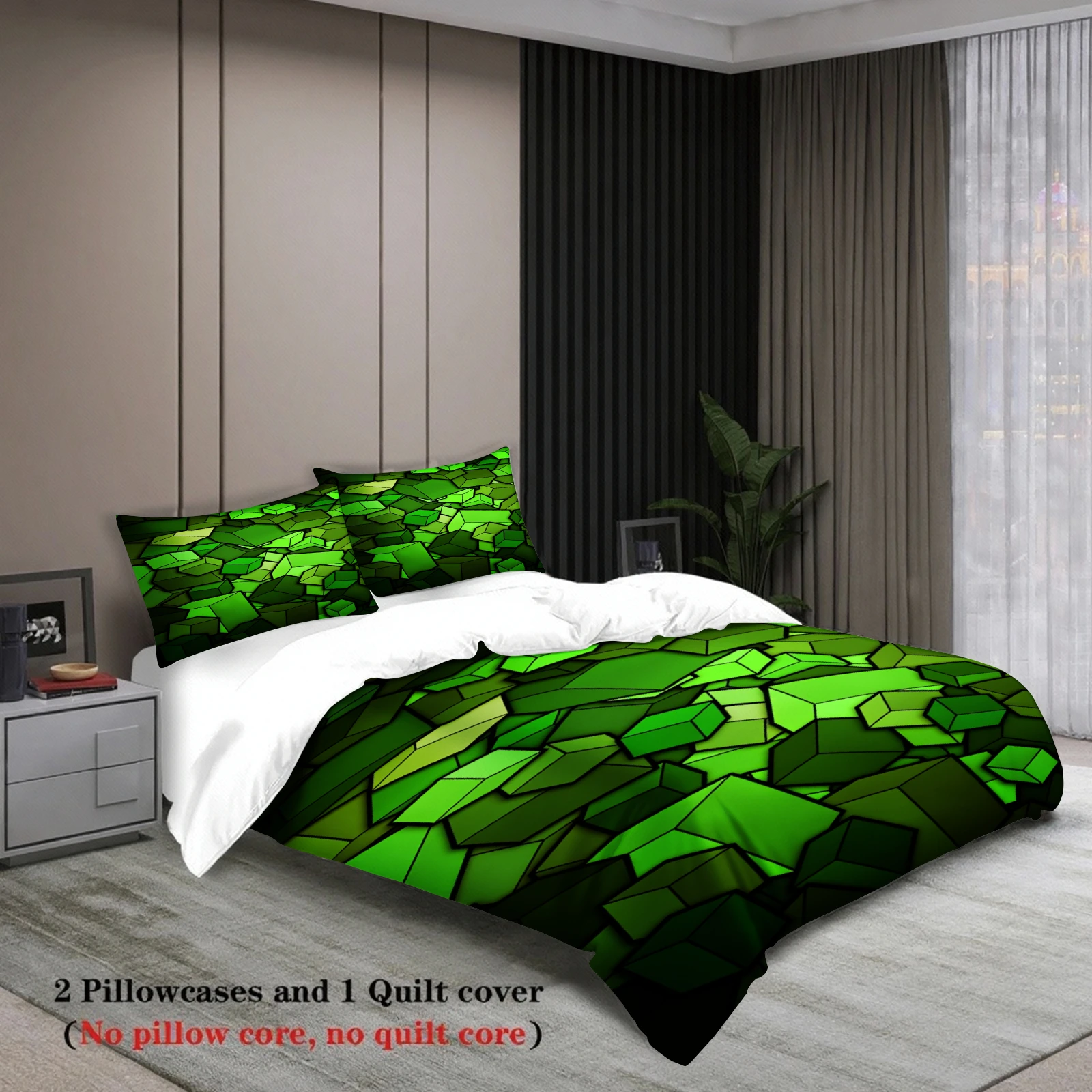 Green Mosaic Stained Glass Bedding Set 3D Geometric Duvet Cover Pillowcase Set Soft Breathable For Bedroom Decor