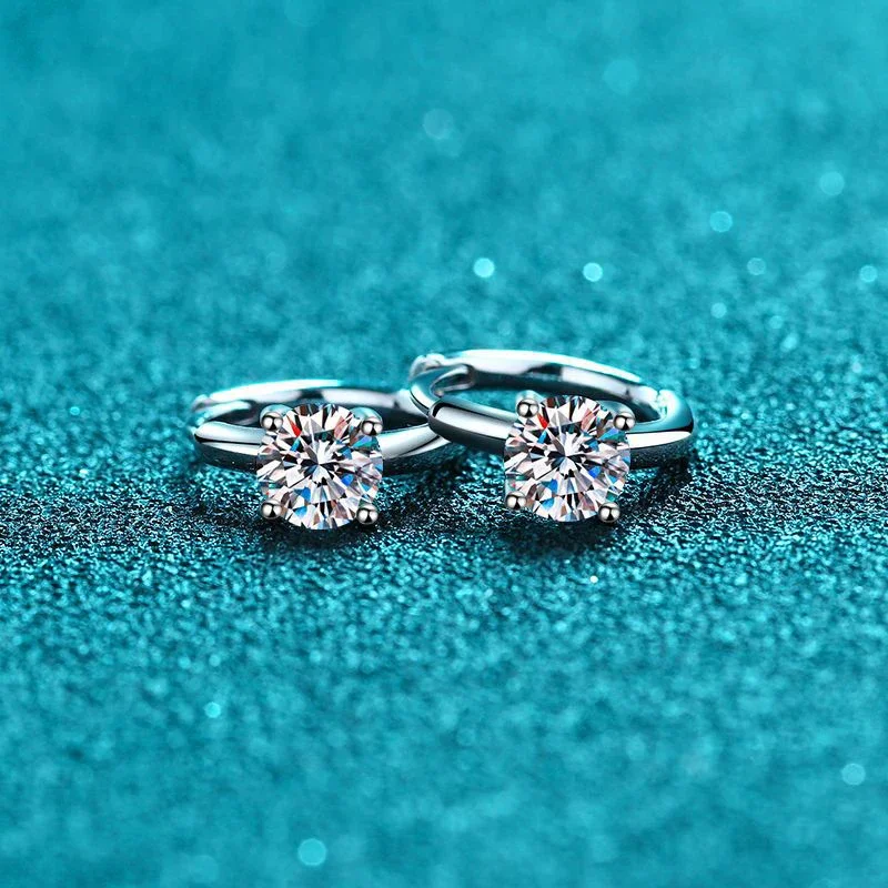NeeTim 1ct Moissanite Hoop Earrings S925 Sterling Silver with 18k White Gold Plated Diamond Gem Earring for Women Jewelry Gifts