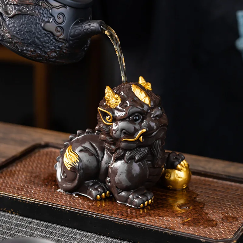 Purple Sand  Zen Tea Pet Decoration Cute Lion Tea Table Home Decor Feng Shui Brings Fortune