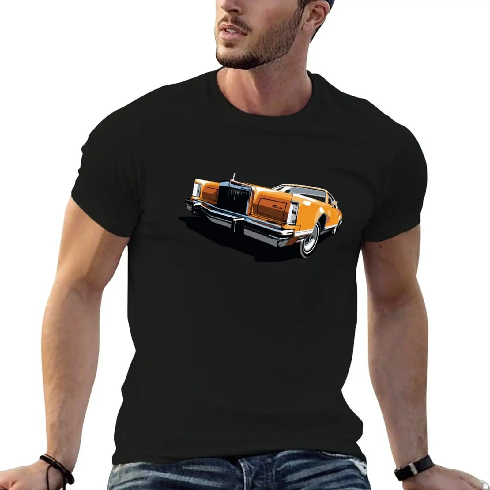 1970s Lincoln Continental in tan T-Shirt graphic t shirts for man t shirt man plain T-Shirt