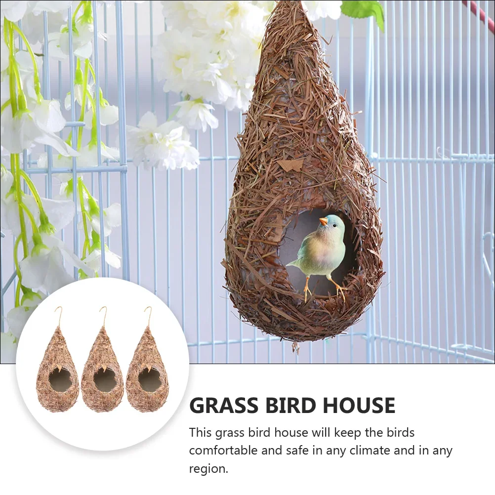 Simulated Grass Woven Bird Nest Natural Roosting Birdcage Hut Grass Hanging Bird Houses Finch Wild Bird Shelter Garden Decor