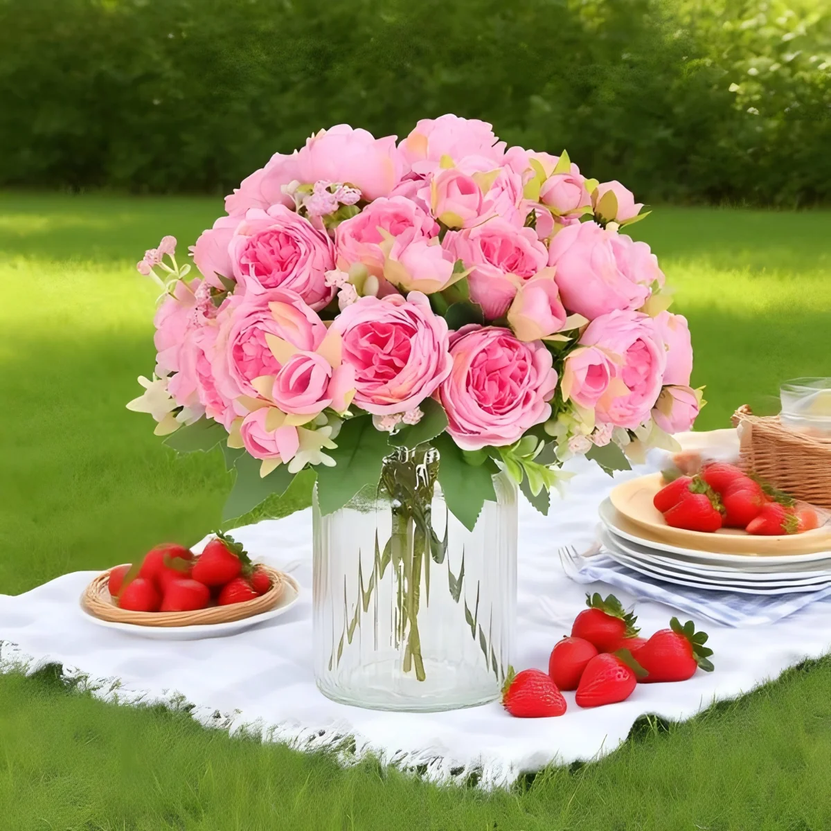 Künstliche Blumen für Festdekoration, Heim, Zimmer, Tisch, Vase, Hochzeit, Kranz, Garten, Rosenbögen, Seiden-Pfingstrosen, Brautstrauß, Accessoires und Geschenke – Detail 3