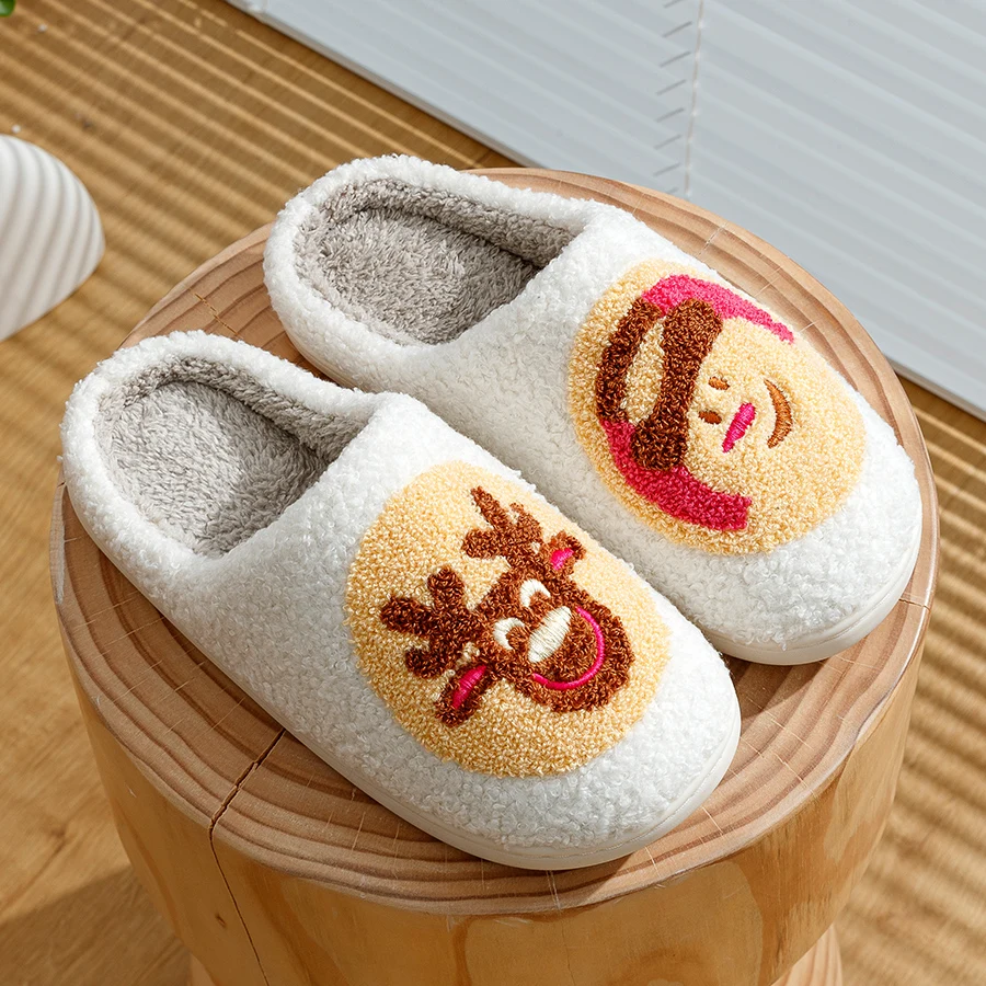 Christmas Cute Elk Cartoon Girls Women's Slippers Indoor Anti-slip Soft Sole Bedroom Leisure Comfortable Cotton Shoes for Gift