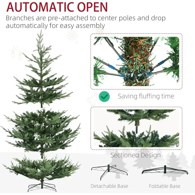 9 Foot Artificial Christmas Tree, Pine Hinged Xmas Tree with 1939 Realistic Branches, Steel Base, Auto Open, Green