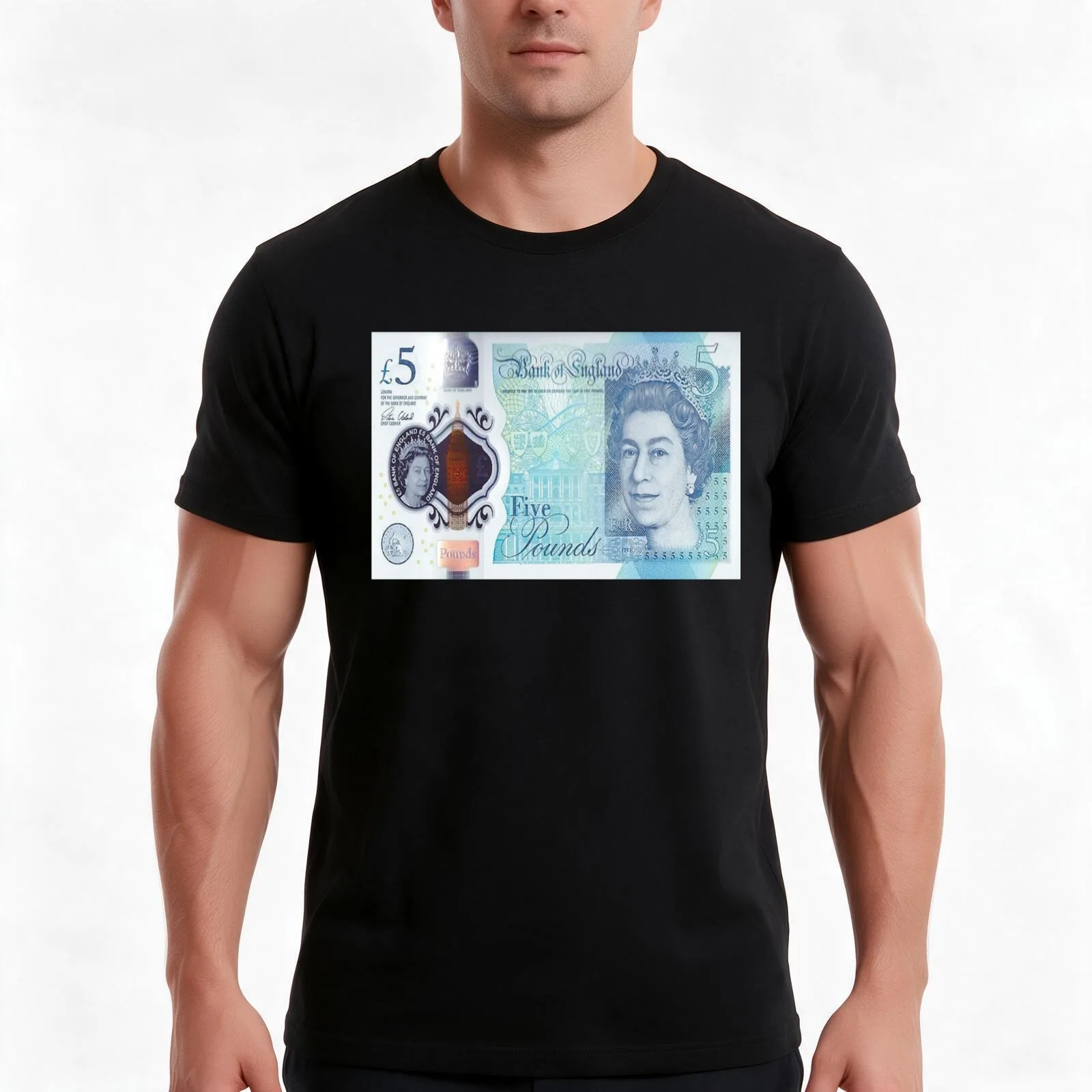 5 Dollar British Pound Bank Note Currency Bill Cash T-Shirt, Summer Casual Cotton Tee, Oversized Streetwear Tops, 100% Cotton