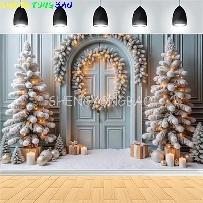 

Christmas Day New Year Party Photography Backdrops Prop Window Living Room Interior Xmas Tree Snow Theme Photo Background FN-56