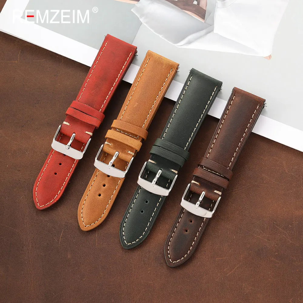Vintage Herren Crazy Horse Leder Uhrenarmband Schnellverschluss Federstege 18mm/20mm/22mm Universelles Uhrenarmband