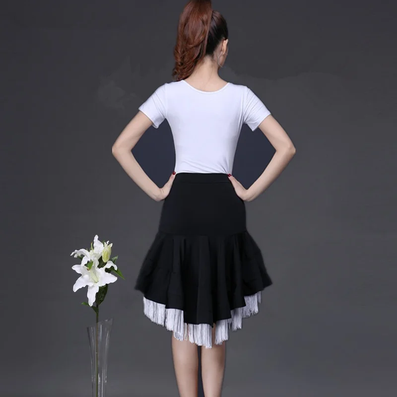 New Latin Dance Skirt Practise Competition Dance Skirt Tops Dance Fringe Skirt Latin Ballroom Double Layers Design Adult Women