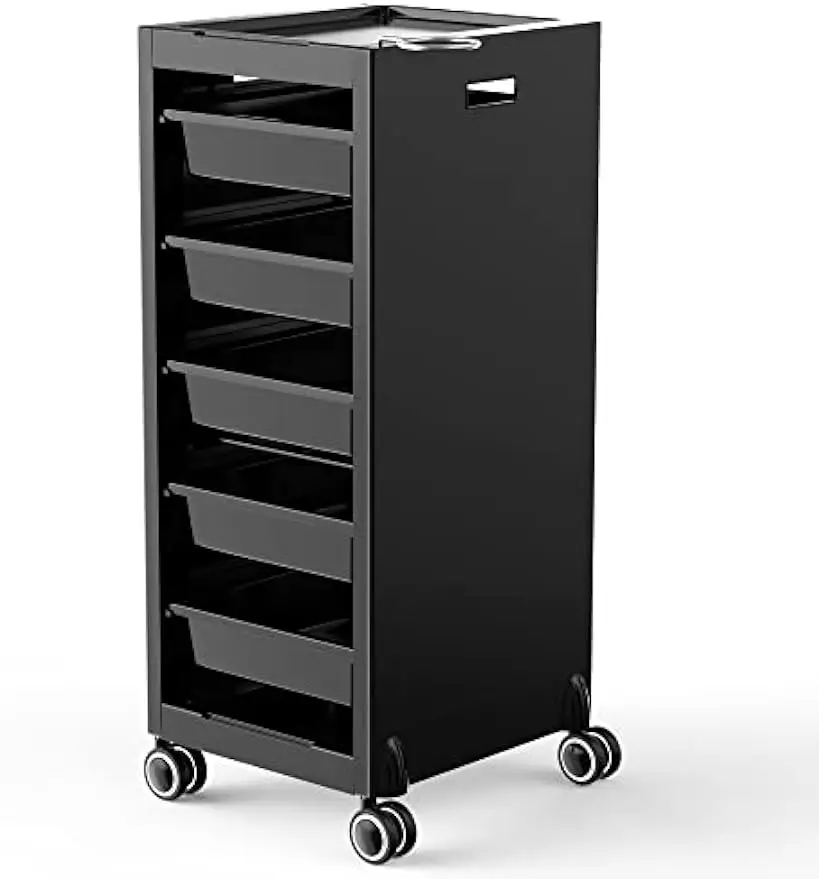 

New Salon Trolley Cart with Wheels for Extra Storage, 5 Drawers & Dryer Holder, Space Saving Salon Cart