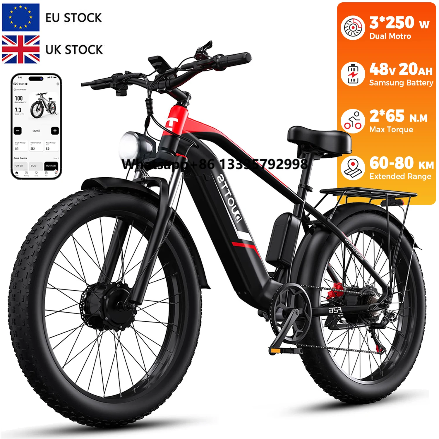 

Customizable Duotts F26 Lite Dual Motor Electric Bicycle E Bike Dirt Mountain 26 Inch Fat Tire Ebike E-Bike Bicicleta Electrica