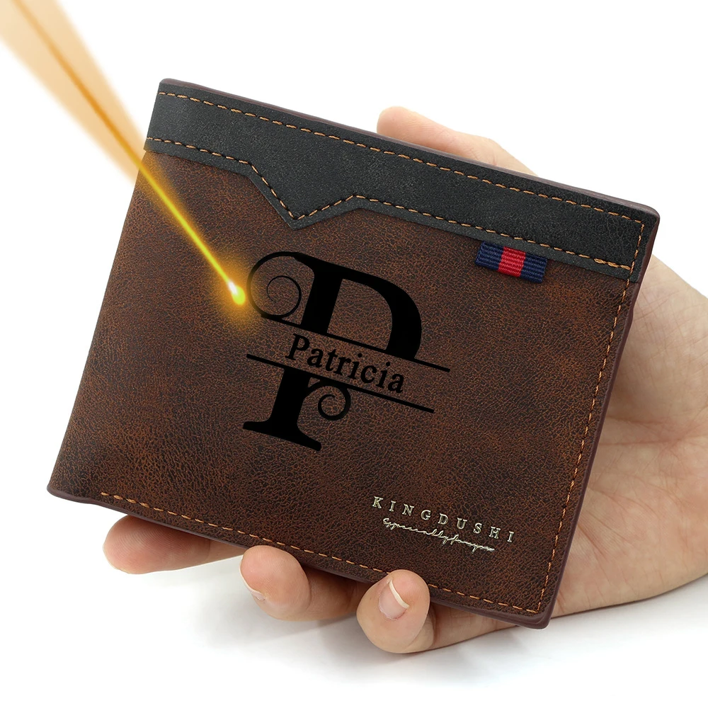 Customized Name Men's Bifold Short Wallet, Personalized Minimalist Multi-Slot Purse, Large Capacity Zipper Wallet for Daily Use