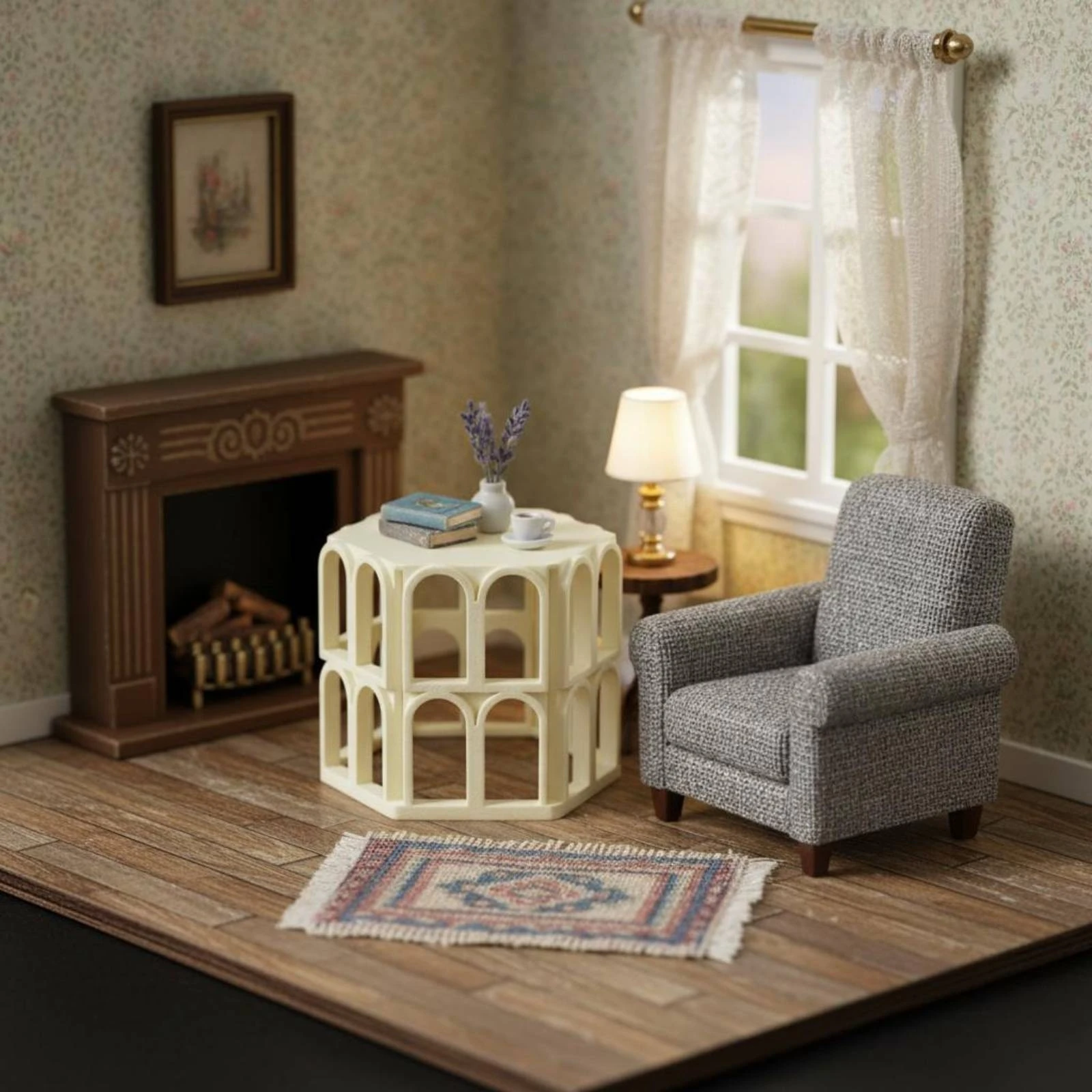 1/12 Scale Dollhouse Side Table Handmade Look Mini Hexagon Side Table
