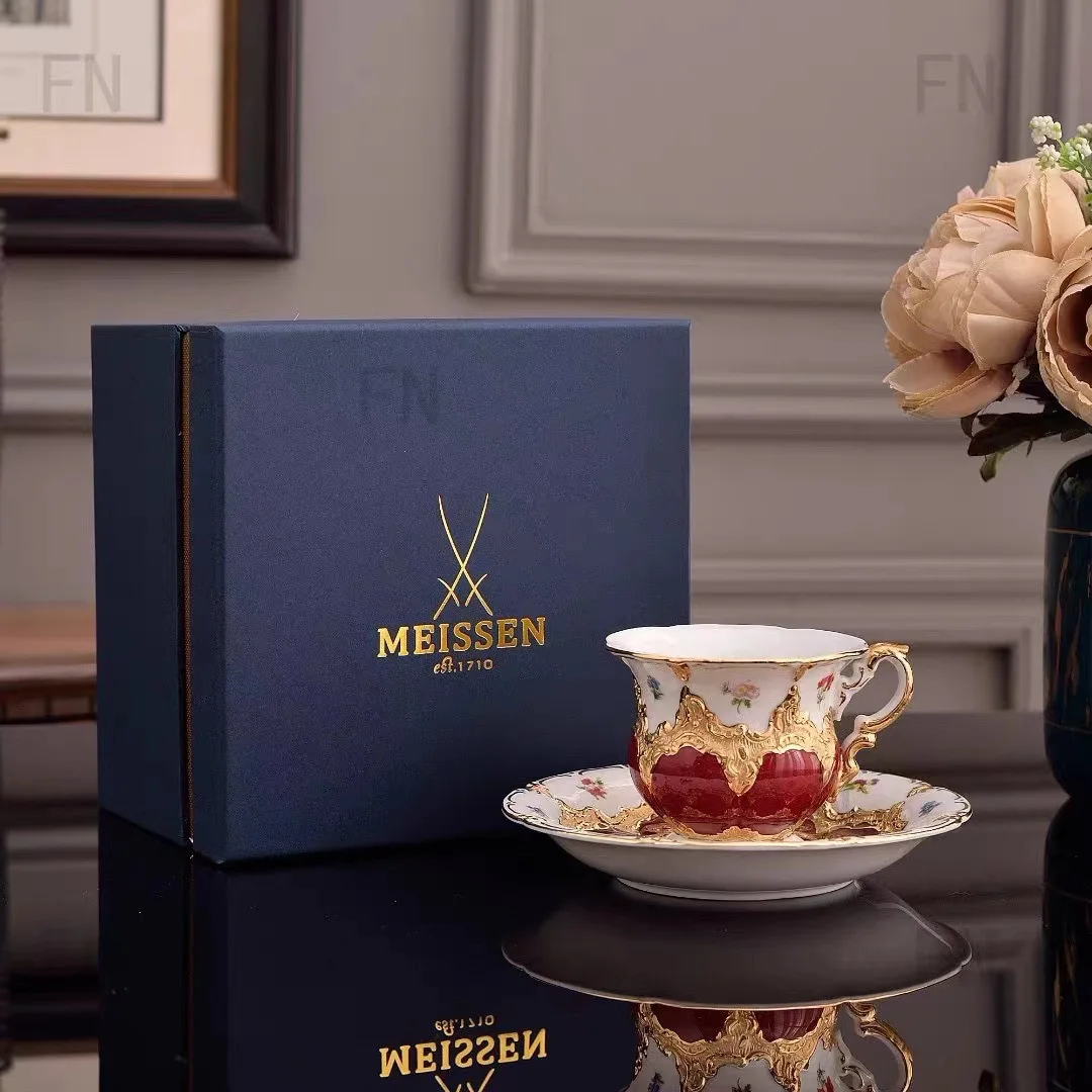 German MEISSEN Mei Sen porcelain L coffee cup and saucer coffee set European royal court style gold-plated gift box