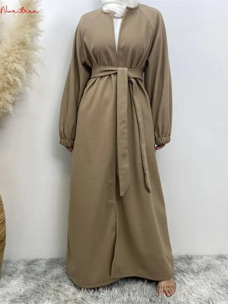 

Ramadan Fashion thicker Abaya Muslim Dress female Oversized Cardigan Islamic Kaftan Robe Musulman Abaya With Belt wy1906