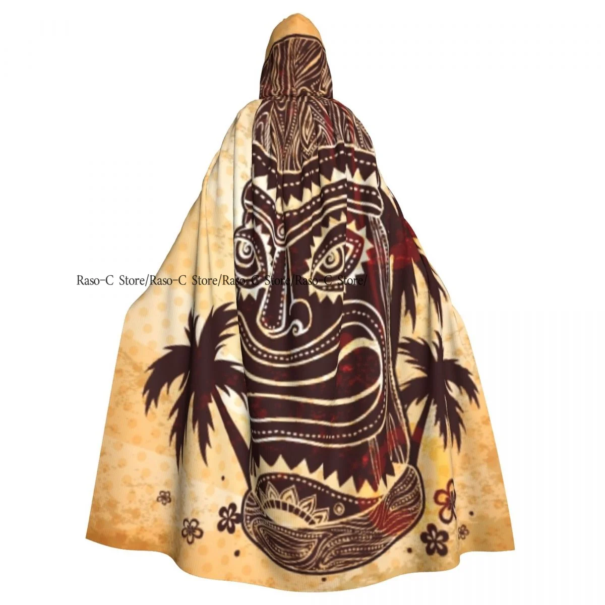 Unisex Witch Party Reversible Hooded Adult Vampires Cape Cloak Vintage Aloha Tiki Illustration