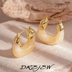 DREJEW U-shaped Amber Color Earrings for Women 2025 Personalized Vintage Irregular Hoop Earring Fashion Girl Jewelry Gifts