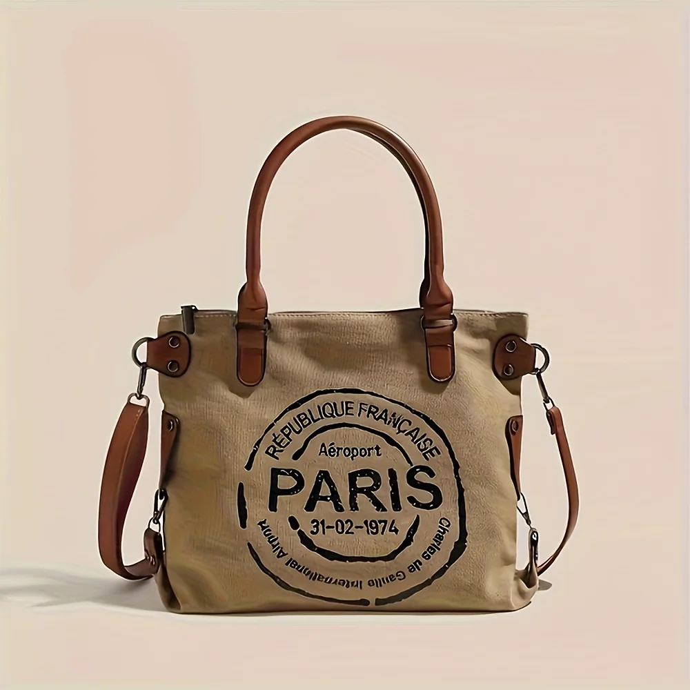 

Vintage Canvas Tote Bag, Large Capacity, Water-Resistant with Adjustable Straps & Zipper Closure