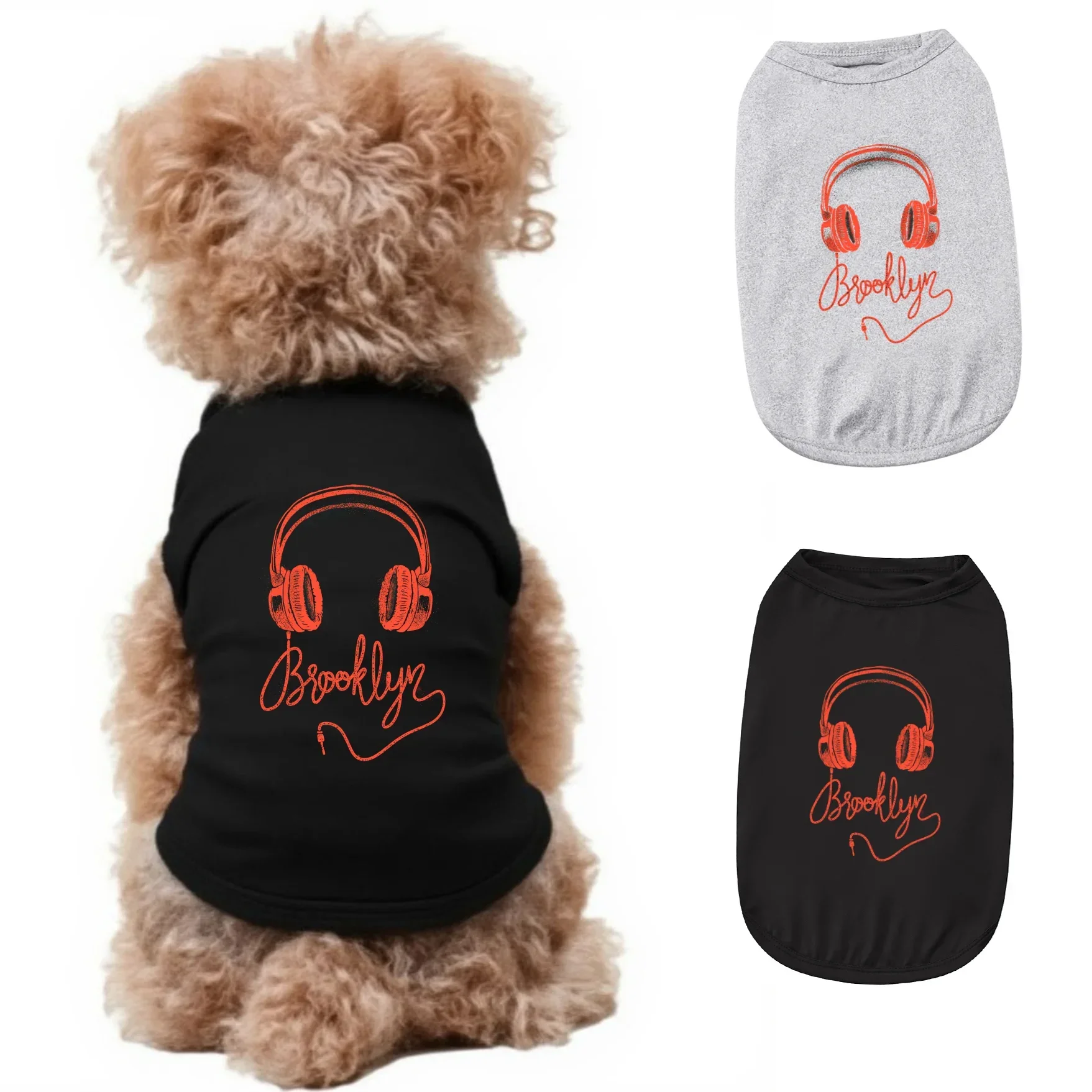 

1pc Fashionable headphone printed pet vest, all season soft and comfortable sleeveless T-shirt for cats and dogs