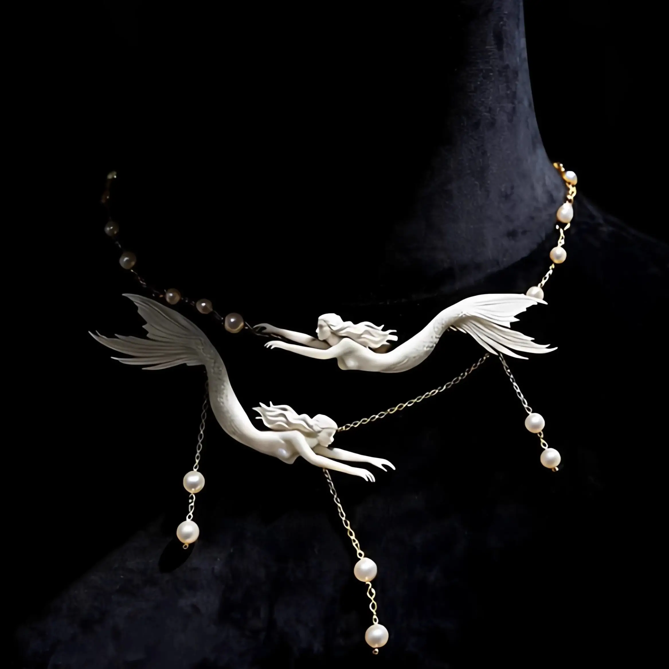Twin Mermaid Necklace Perlas Barrocas Naturales Retro Elegant Cold Style Clavicle Chain Collares Para Mujer Jewelry Regalos view 5