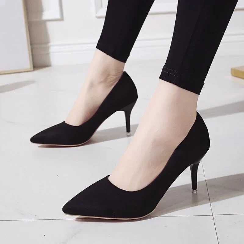 2023 Autumn New Simple Elegant High Heels Stiletto Professional Single Shoes Womens Shoes Pointed Black Etiquette Wedding Shoes