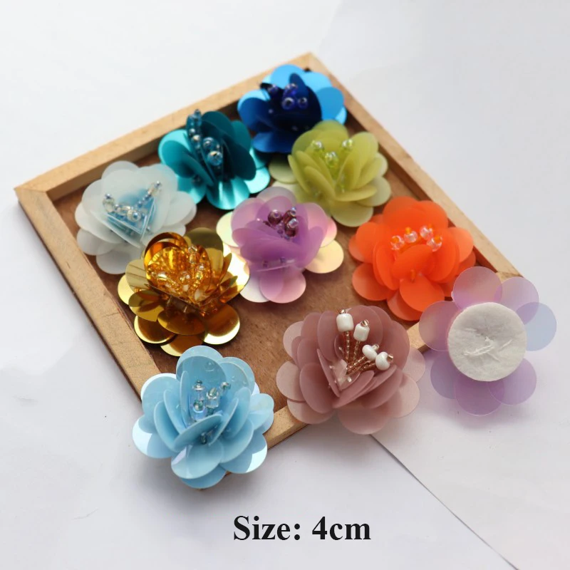 10pcs/Lot Sew On Sequins Flower Patches DIY Appliques for Bridal Wedding Dress Clothes DIY Decoration