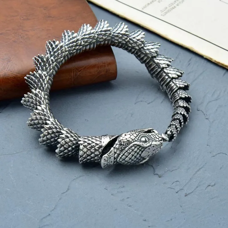 New Chinese Style Exquisite Giant Python Bracelet, Domineering Retro Thick Chain, Creative Textured Trendy Jewelry Length 23CM - view 3