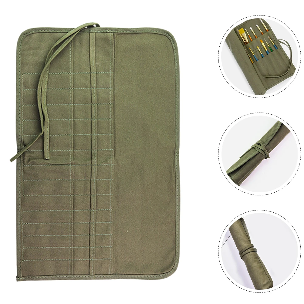 

Canvas Paint Brush Holder Oil Watercolor Pencil Case Portable Storage Bag Multifunctional Compartments Art Student