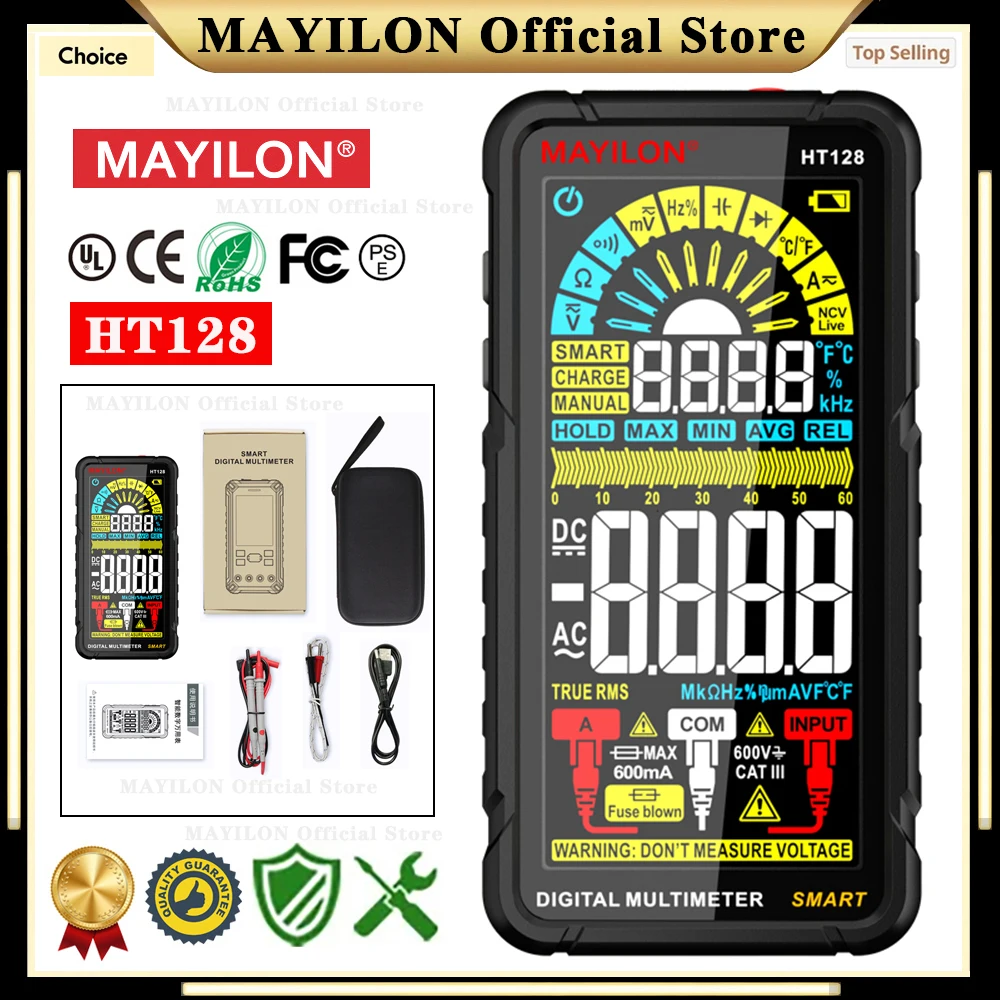 MAYILON HT128 Smart Multimeter Digital Ammeter Voltmeter True RMS Electrical Meter Frequency Capacitor Ohm NCV Multitester