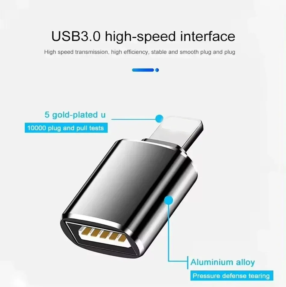 【USB 3.0 OTG Adapter for iPhone & iPad】Lightning to USB 3.0 High-Speed Data Transmission Compatible With IPhone
