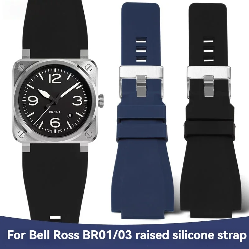 

35x24 мм резиновый ремешок для часов с пряжкой из нержавеющей стали для Bell Ross BR01 BR03 мягкий водонепроницаемый дышащий ремешок для часов оранжевый синий серый