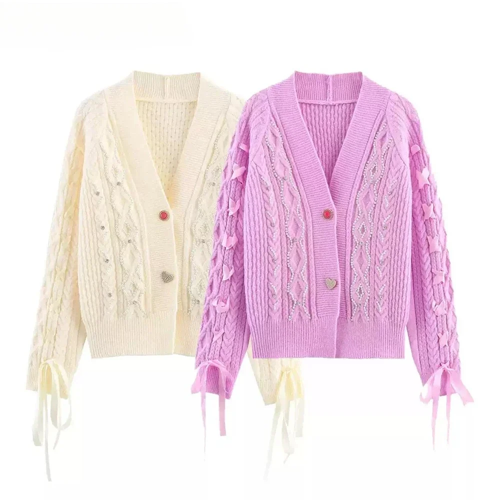 

Новинка 2023 года, женская одежда, простой и универсальный вязаный свитер в европейском и американском стиле с веревкой и бусинами