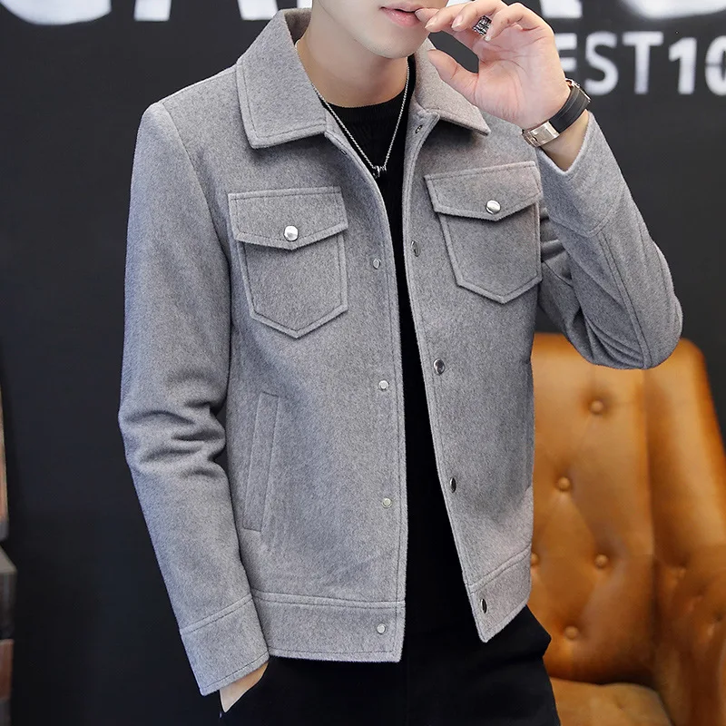 

Men's Autumn Winter Woolen Jaet Youthful Faionable Versatile Casual Fce Lined Warm Long Sve Regular Fit Coat